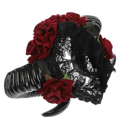 Lurrose Halloween Sheep Horn Headband with Lace Veil - Gothic Headpiece for Festival Costume