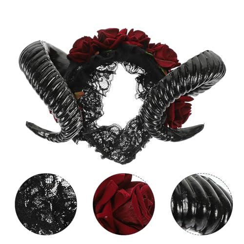 Lurrose Halloween Sheep Horn Headband with Lace Veil - Gothic Headpiece for Festival Costume - görsel 12