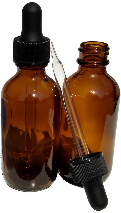 Dropper Stop® 2oz Amber Glass Dropper Bottles (60mL) with Tapered Glass Droppers - Pack of 2