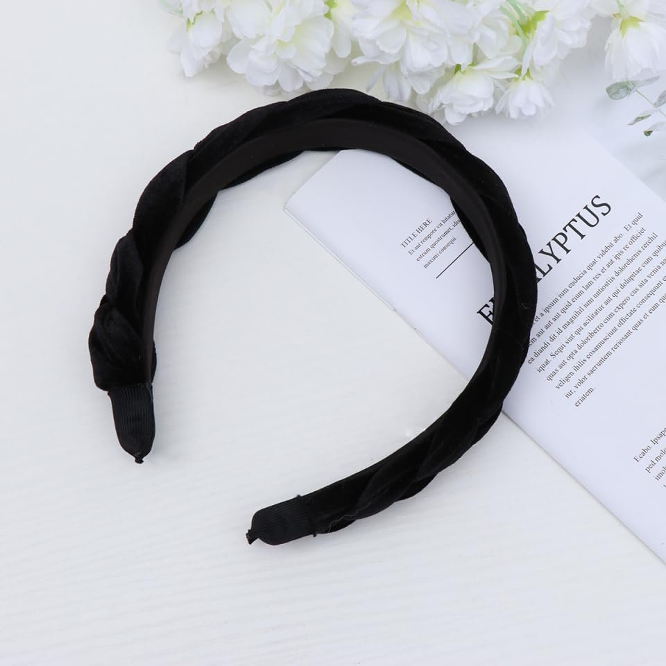 Beaupretty Flock Padded Headband Vintage Alice Style Braided Knotted Hairband for Women - Black - görsel 13