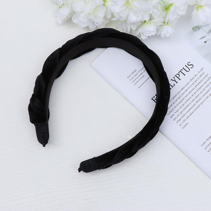 Beaupretty Flock Padded Headband Vintage Alice Style Braided Knotted Hairband for Women - Black