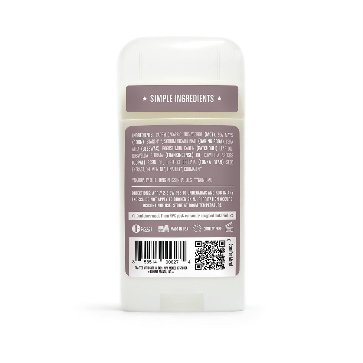 HUMBLE BRANDS Patchouli Copal Frankincense Natural Deodorant, 2.5 oz - Aluminum Free, Vegan, Cruelty Free Avelisse