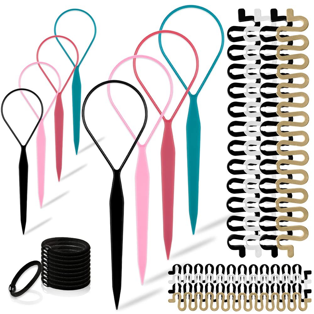 TsMADDTs Hair Braiding Tools - 26 Piece Hair Styling Kit with Topsy Tail Tools and French Braiders for Ponytail - görsel 1
