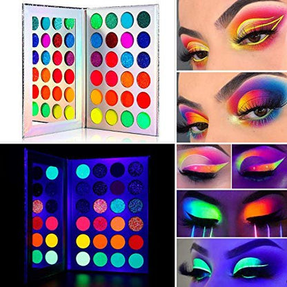 DE'LANCI Neon Eyeshadow Palette Glow in the Dark - 9.6 oz Aurora Glow UV Blacklight Matte & Glitter Fluorescent Eye Shadows - Highly Pigmented Halloween Christmas Makeup Kit Avelisse