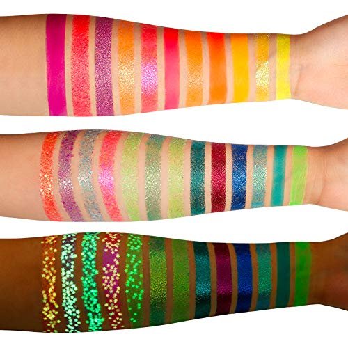 DE'LANCI Neon Eyeshadow Palette Glow in the Dark - 9.6 oz Aurora Glow UV Blacklight Matte & Glitter Fluorescent Eye Shadows - Highly Pigmented Halloween Christmas Makeup Kit Avelisse