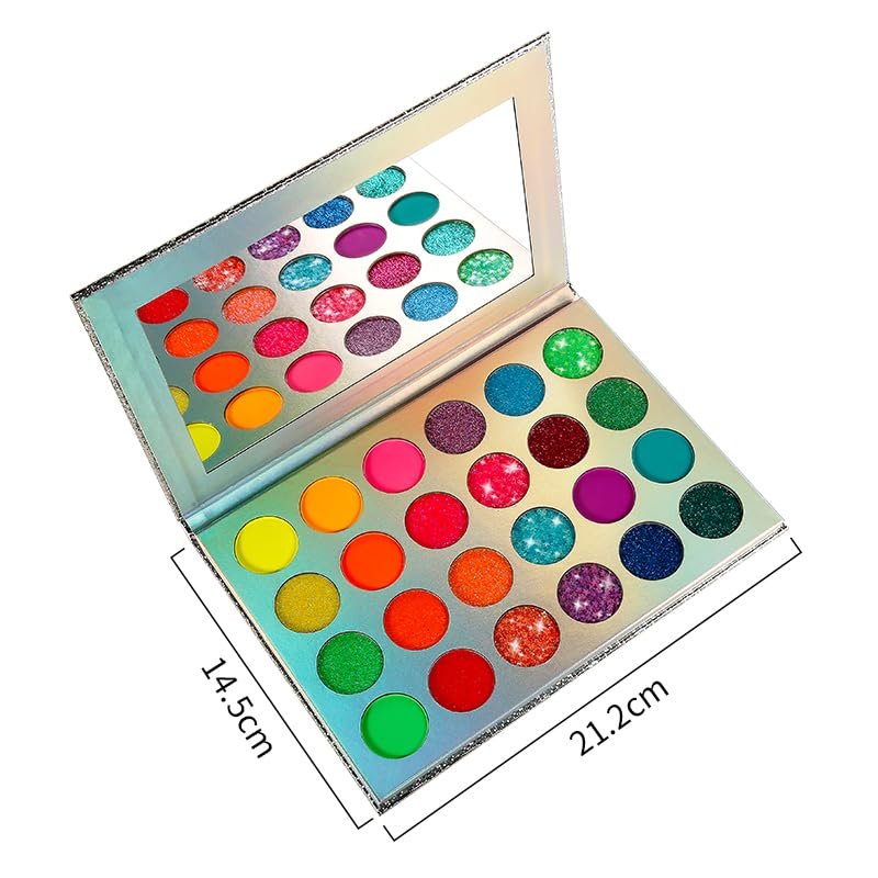 DE'LANCI Neon Eyeshadow Palette Glow in the Dark - 9.6 oz Aurora Glow UV Blacklight Matte & Glitter Fluorescent Eye Shadows - Highly Pigmented Halloween Christmas Makeup Kit Avelisse