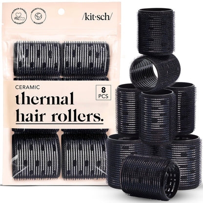 Kitsch Ceramic Hair Rollers for Women – Self-Grip Hair Curlers for Heatless Curl Overnight, Long-Lasting Frizz-Free Curls, Volumizing Large Rollers for All Hair Types – Black, 8 Count Avelisse