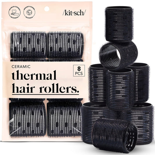 Kitsch Ceramic Hair Rollers for Women – Self-Grip Hair Curlers for Heatless Curl Overnight, Long-Lasting Frizz-Free Curls, Volumizing Large Rollers for All Hair Types – Black, 8 Count Avelisse