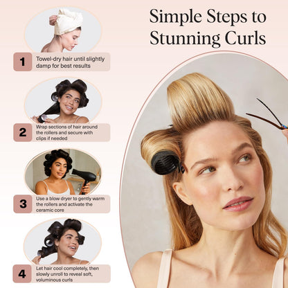 Kitsch Ceramic Hair Rollers for Women – Self-Grip Hair Curlers for Heatless Curl Overnight, Long-Lasting Frizz-Free Curls, Volumizing Large Rollers for All Hair Types – Black, 8 Count Avelisse