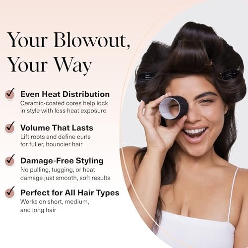 Kitsch Ceramic Hair Rollers for Women – Self-Grip Hair Curlers for Heatless Curl Overnight, Long-Lasting Frizz-Free Curls, Volumizing Large Rollers for All Hair Types – Black, 8 Count Avelisse