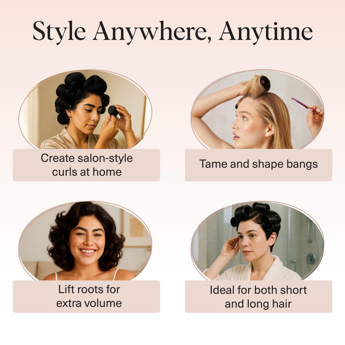Kitsch Ceramic Hair Rollers for Women – Self-Grip Hair Curlers for Heatless Curl Overnight, Long-Lasting Frizz-Free Curls, Volumizing Large Rollers for All Hair Types – Black, 8 Count Avelisse