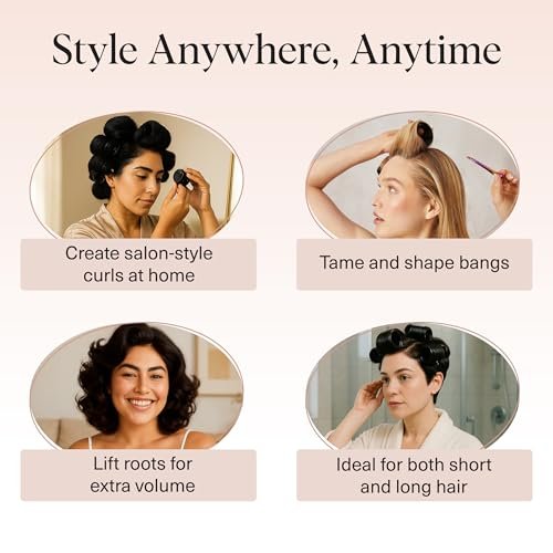 Kitsch Ceramic Hair Rollers for Women – Self-Grip Hair Curlers for Heatless Curl Overnight, Long-Lasting Frizz-Free Curls, Volumizing Large Rollers for All Hair Types – Black, 8 Count Avelisse