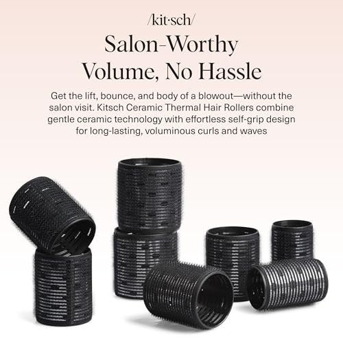 Kitsch Ceramic Hair Rollers for Women – Self-Grip Hair Curlers for Heatless Curl Overnight, Long-Lasting Frizz-Free Curls, Volumizing Large Rollers for All Hair Types – Black, 8 Count Avelisse