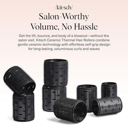 Kitsch Ceramic Hair Rollers for Women – Self-Grip Hair Curlers for Heatless Curl Overnight, Long-Lasting Frizz-Free Curls, Volumizing Large Rollers for All Hair Types – Black, 8 Count Avelisse