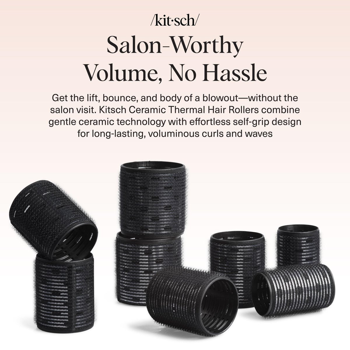 Kitsch Ceramic Hair Rollers for Women – Self-Grip Hair Curlers for Heatless Curl Overnight, Long-Lasting Frizz-Free Curls, Volumizing Large Rollers for All Hair Types – Black, 8 Count Avelisse