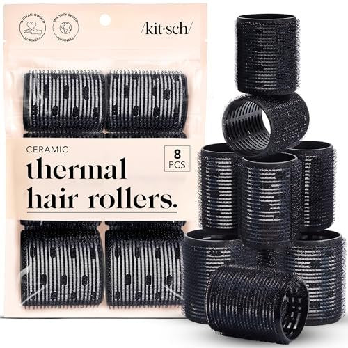 Kitsch Ceramic Hair Rollers for Women – Self-Grip Hair Curlers for Heatless Curl Overnight, Long-Lasting Frizz-Free Curls, Volumizing Large Rollers for All Hair Types – Black, 8 Count Avelisse