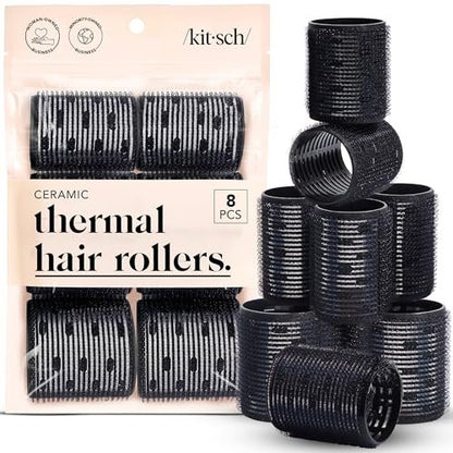 Kitsch Ceramic Hair Rollers for Women – Self-Grip Hair Curlers for Heatless Curl Overnight, Long-Lasting Frizz-Free Curls, Volumizing Large Rollers for All Hair Types – Black, 8 Count Avelisse
