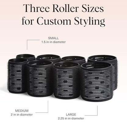Kitsch Ceramic Hair Rollers for Women – Self-Grip Hair Curlers for Heatless Curl Overnight, Long-Lasting Frizz-Free Curls, Volumizing Large Rollers for All Hair Types – Black, 8 Count Avelisse