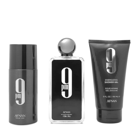 Afnan 9 PM Luxury Perfume Gift Set – Eau De Parfum (3.4 oz), Deodorant (5.0 oz), Shower Gel (5.0 oz) Avelisse