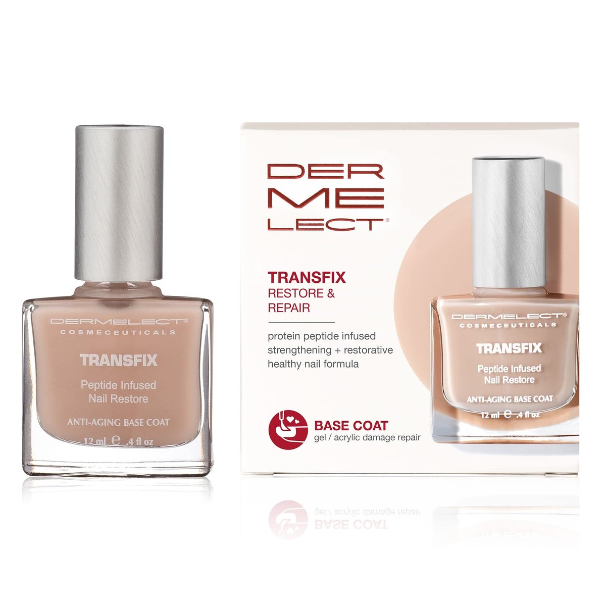 Dermelect Transfix Nail Restore Base Coat - Strengthening & Concealing Treatment for Weak, Peeling, Breaking, Splitting Nails (0.4 oz) Avelisse