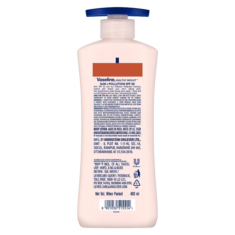 Vaseline Sun Protection Body Lotion SPF 30, Daily Body Moisturizer for All Skin Types, Non-Greasy Texture – 400 ml (13.5 fl oz) Avelisse