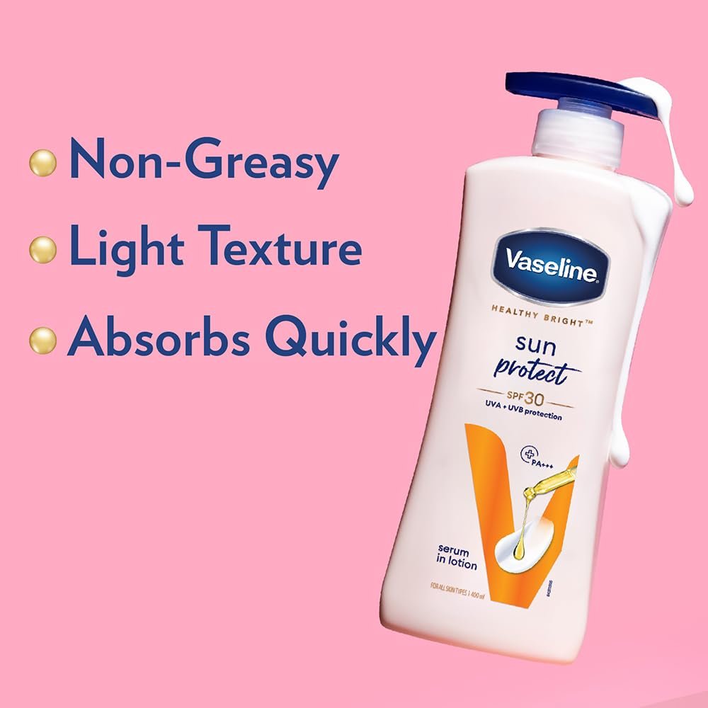 Vaseline Sun Protection Body Lotion SPF 30, Daily Body Moisturizer for All Skin Types, Non-Greasy Texture – 400 ml (13.5 fl oz) Avelisse