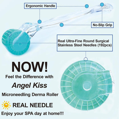 Angel Kiss Derma Roller 0.30mm - 192 Stainless Steel Microneedling Roller for Face, Scalp & Body - At-Home Microdermabrasion Kit Avelisse