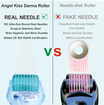 Angel Kiss Derma Roller 0.30mm - 192 Stainless Steel Microneedling Roller for Face, Scalp & Body - At-Home Microdermabrasion Kit Avelisse