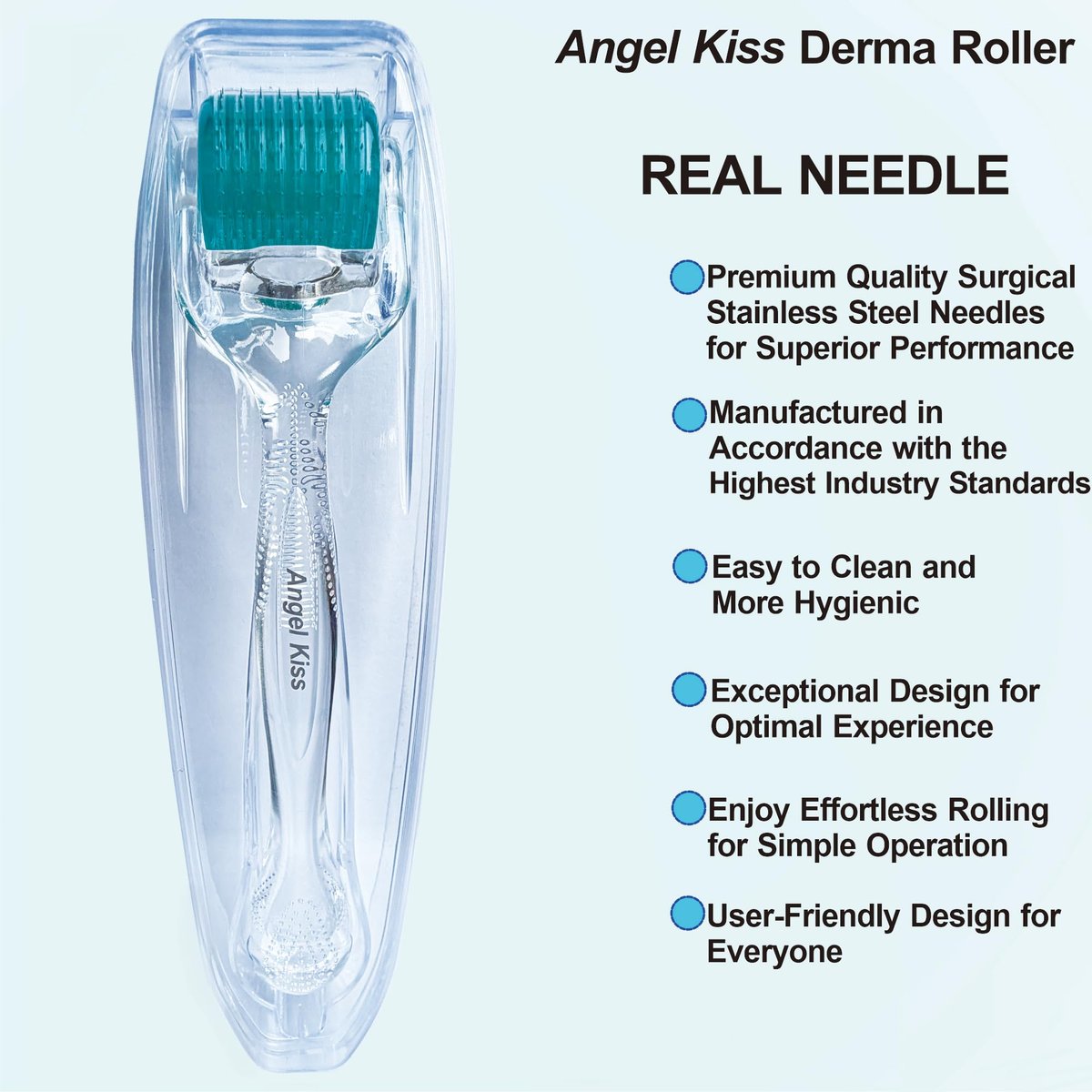 Angel Kiss Derma Roller 0.30mm - 192 Stainless Steel Microneedling Roller for Face, Scalp & Body - At-Home Microdermabrasion Kit Avelisse