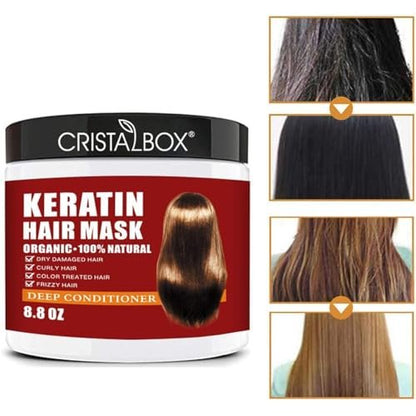 CRISTALBOX Keratin Hair Mask 250g – Deep Conditioning Hair Treatment for Dry, Damaged Hair | Natural Hydrating Hair Mask for All Hair Types