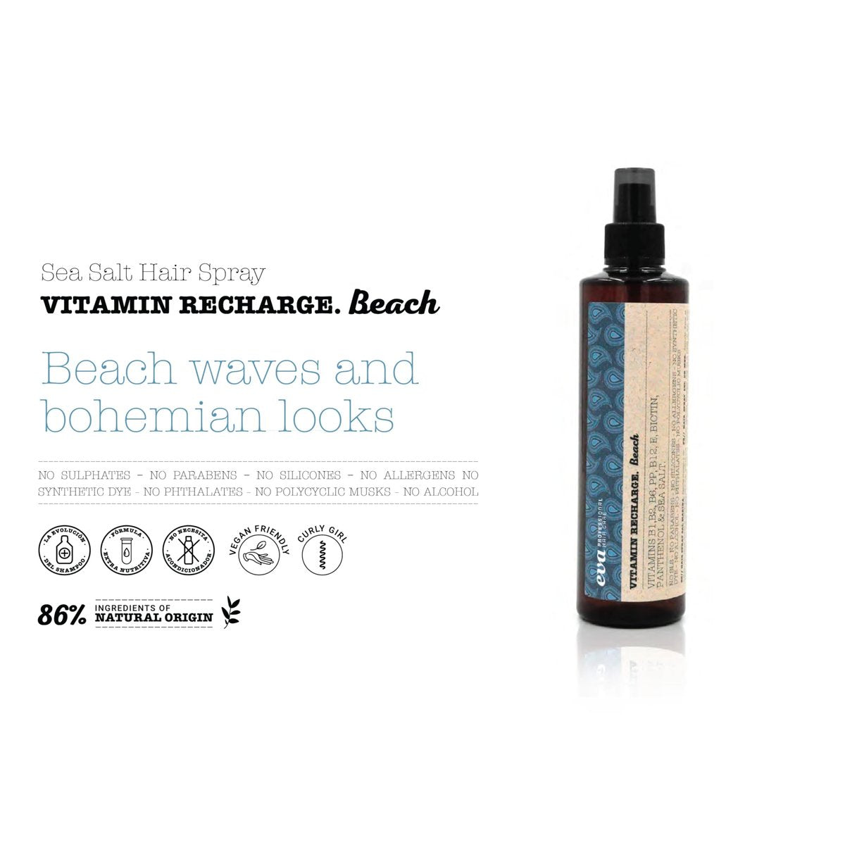 Eva Professional Hair Care Vitamin Recharge Sea Salt Spray for Hair Texture and Volume, Non-Toxic Setting Hairspray with Panthenol, Biotin and Vitamins B1, B2, B6, E, B12 – 8.45 Fl Oz - görsel 5