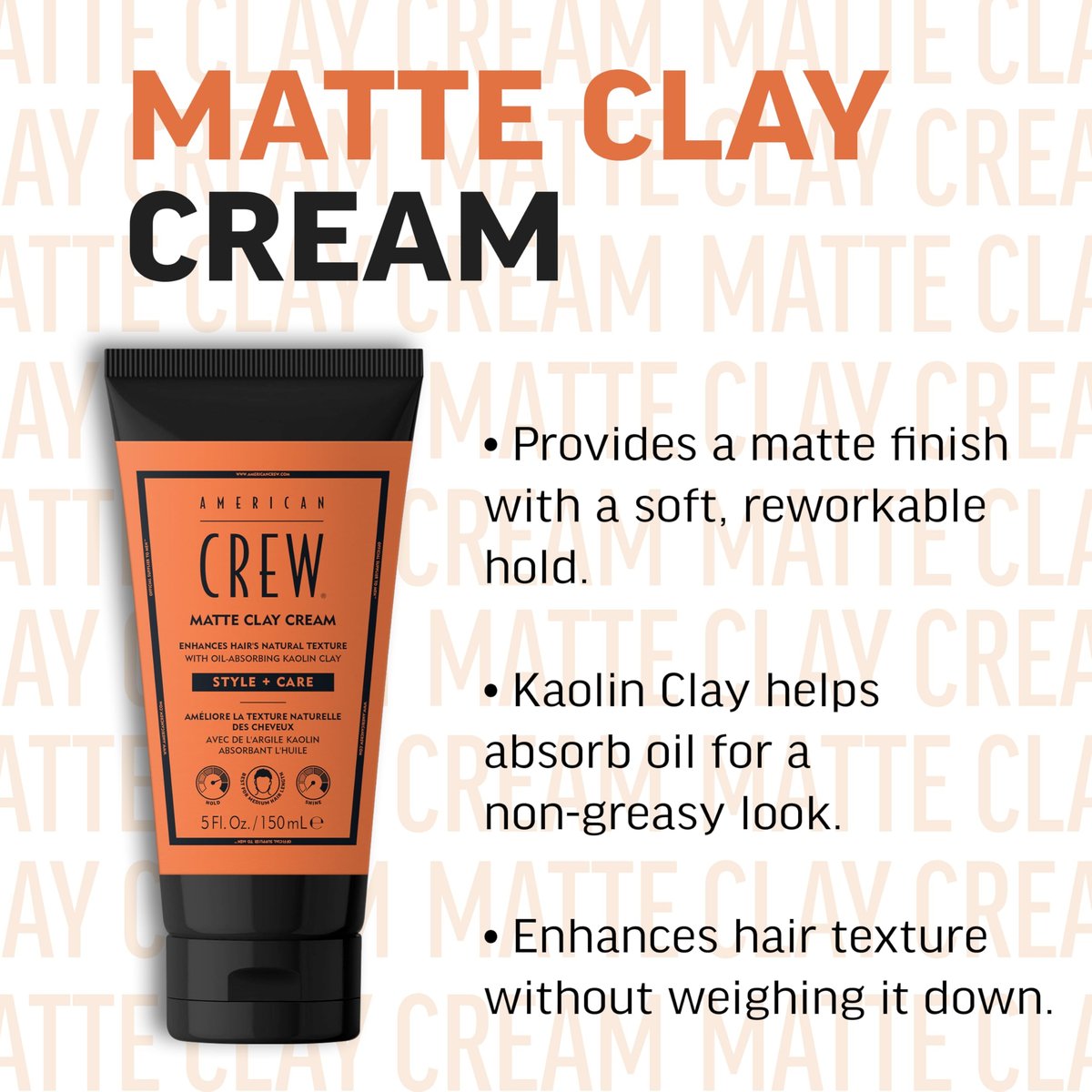 AMERICAN CREW Matte Clay Cream – Medium Hold Hair Styling Clay Gel for Men, Matte Finish, 5 fl oz Avelisse