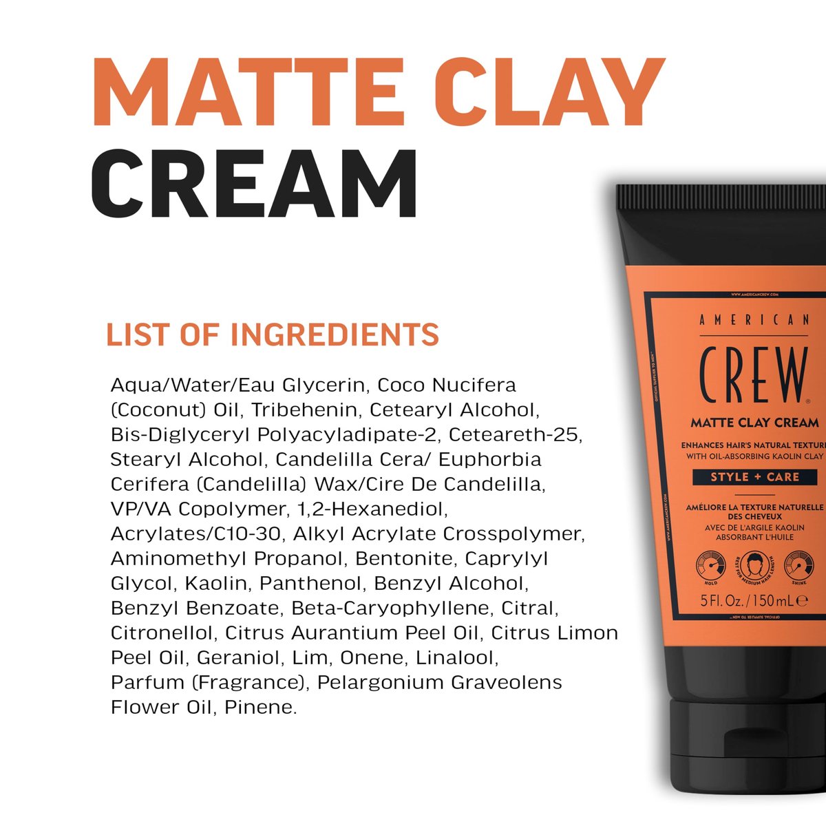 AMERICAN CREW Matte Clay Cream – Medium Hold Hair Styling Clay Gel for Men, Matte Finish, 5 fl oz Avelisse