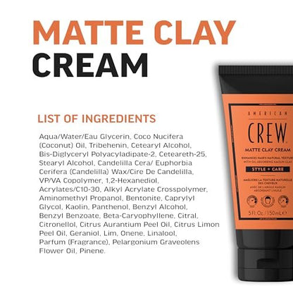 AMERICAN CREW Matte Clay Cream – Medium Hold Hair Styling Clay Gel for Men, Matte Finish, 5 fl oz Avelisse