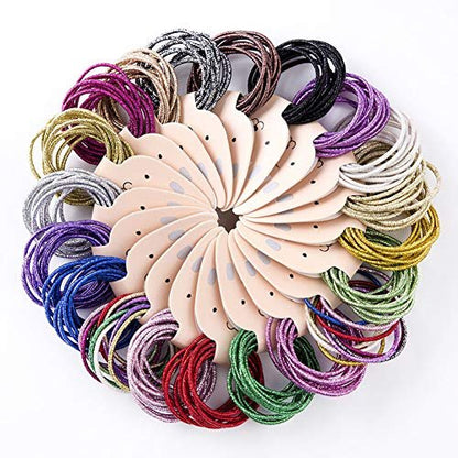 LOVEF 200-Piece Glitter Multi-Color Hair Elastics – No Metal, No Crease Ponytail Holders for Girls & Ladies