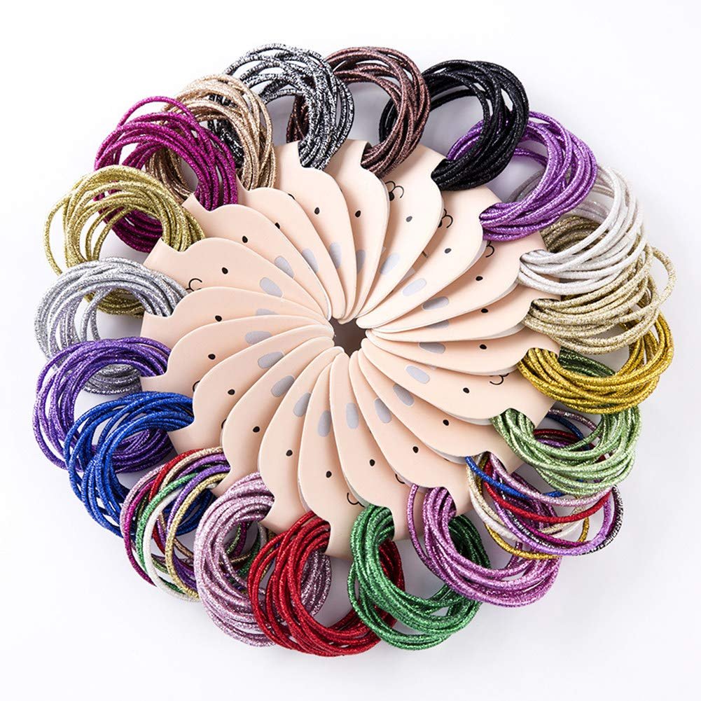 LOVEF 200-Piece Glitter Multi-Color Hair Elastics – No Metal, No Crease Ponytail Holders for Girls & Ladies - görsel 1