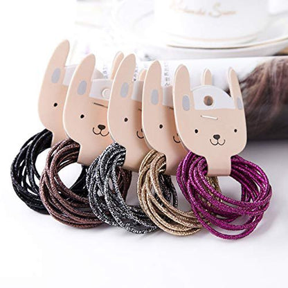 LOVEF 200-Piece Glitter Multi-Color Hair Elastics – No Metal, No Crease Ponytail Holders for Girls & Ladies