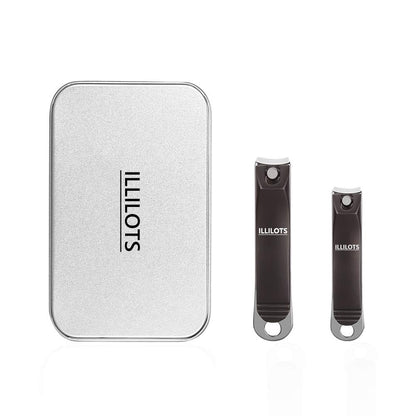 ILLILOTS Nail Clippers Set with Built-in Nail File - Durable Sharp Zinc Alloy Fingernail & Toenail Clipper with Tin Case, Matte Gray