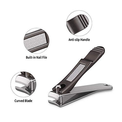 ILLILOTS Nail Clippers Set with Built-in Nail File - Durable Sharp Zinc Alloy Fingernail & Toenail Clipper with Tin Case, Matte Gray