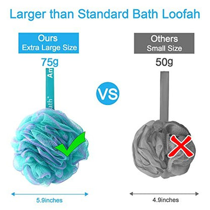 AmazerBath Loofah Sponge Set of 4 – Large Exfoliating Bath Sponges (Green-Purple)