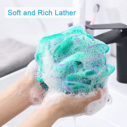 AmazerBath Loofah Sponge Set of 4 – Large Exfoliating Bath Sponges (Green-Purple)