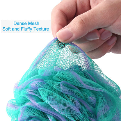 AmazerBath Loofah Sponge Set of 4 – Large Exfoliating Bath Sponges (Green-Purple)