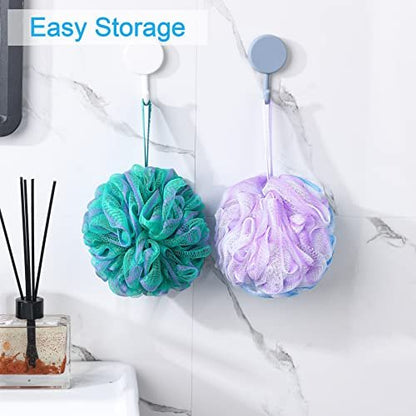 AmazerBath Loofah Sponge Set of 4 – Large Exfoliating Bath Sponges (Green-Purple)
