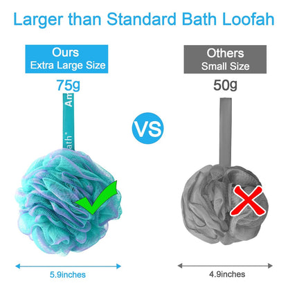 AmazerBath Loofah Sponge Set of 4 – Large Exfoliating Bath Sponges (Green-Purple)