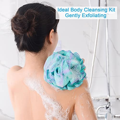 AmazerBath Loofah Sponge Set of 4 – Large Exfoliating Bath Sponges (Green-Purple) - görsel 5