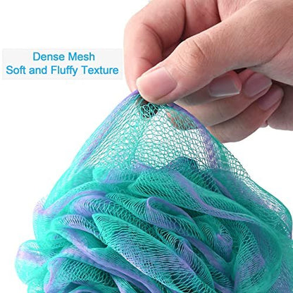AmazerBath Loofah Sponge Set of 4 – Large Exfoliating Bath Sponges (Green-Purple)