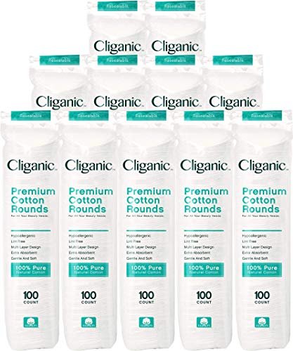 Cliganic Premium Cotton Rounds for Face (Bulk 1200 Count) – Hypoallergenic, Lint-Free, 100% Pure Cotton Makeup Remover Pads Avelisse