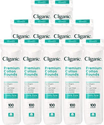 Cliganic Premium Cotton Rounds for Face (Bulk 1200 Count) – Hypoallergenic, Lint-Free, 100% Pure Cotton Makeup Remover Pads Avelisse