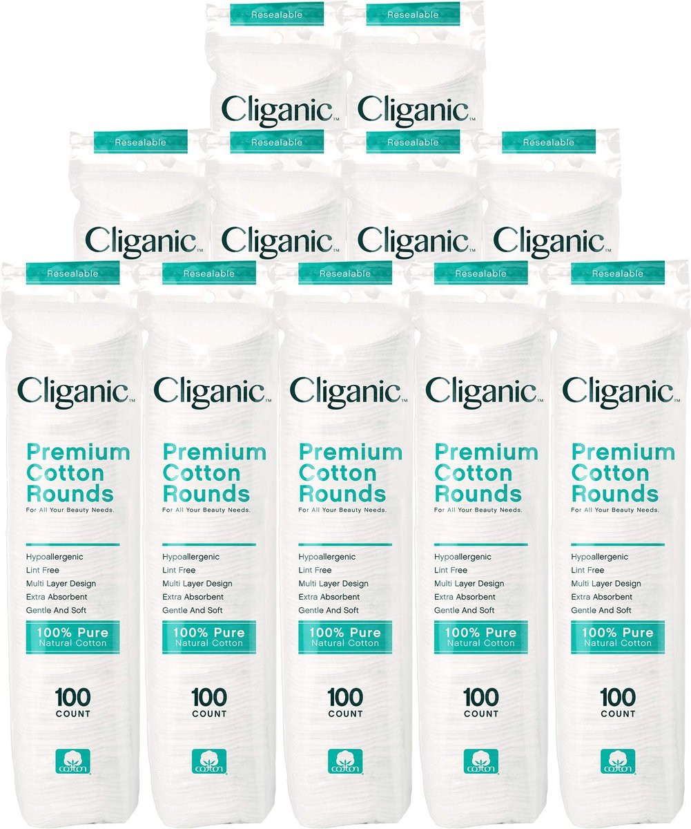 Cliganic Premium Cotton Rounds for Face (Bulk 1200 Count) – Hypoallergenic, Lint-Free, 100% Pure Cotton Makeup Remover Pads Avelisse