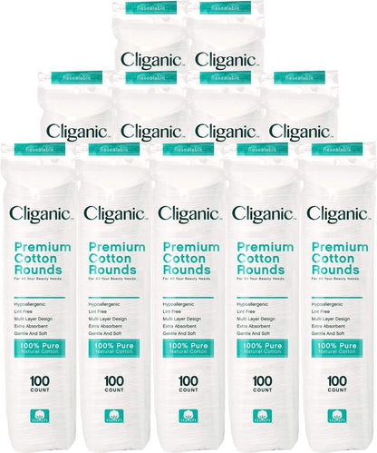 Cliganic Premium Cotton Rounds for Face (Bulk 1200 Count) – Hypoallergenic, Lint-Free, 100% Pure Cotton Makeup Remover Pads Avelisse
